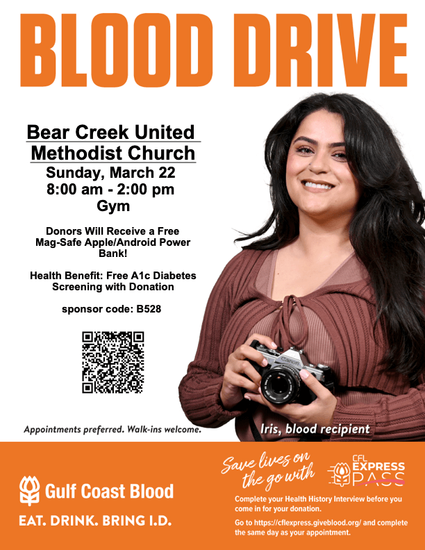 bcumc 3 22 2026 blood drive poster